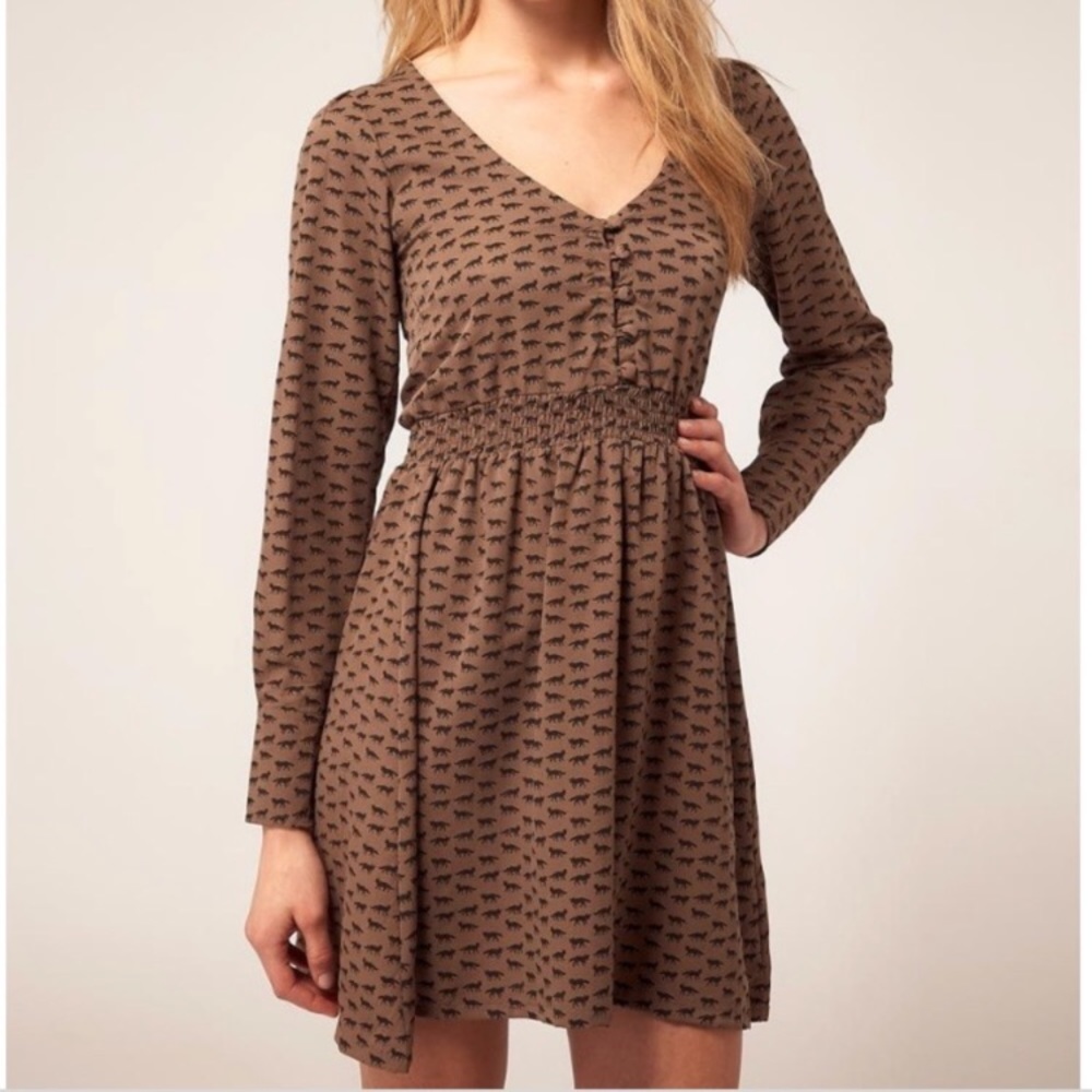 Fox Print Long Sleeved Dress - ASOS